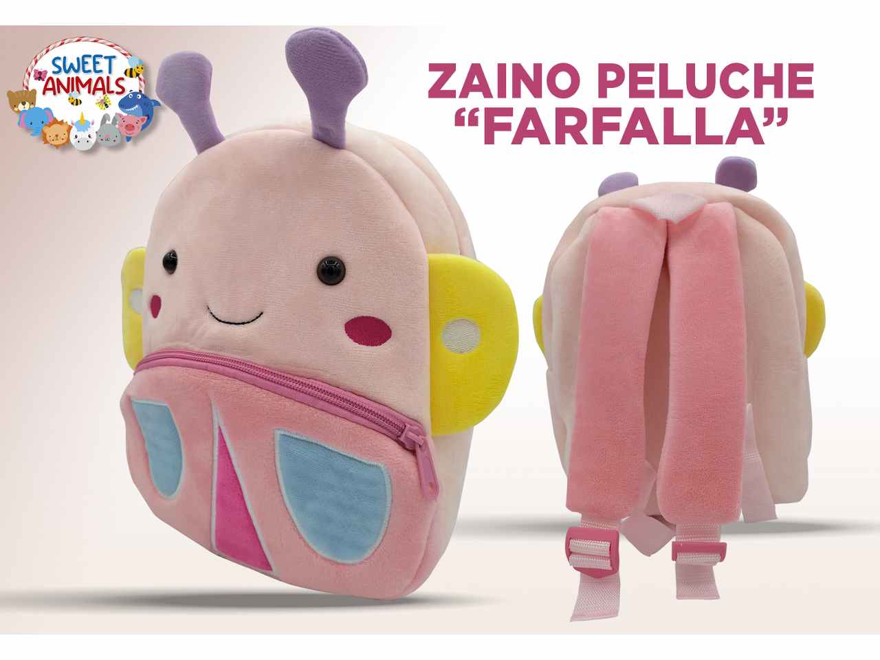 Sweet animals zainetto farfalla peluche misure 28x26x12cm