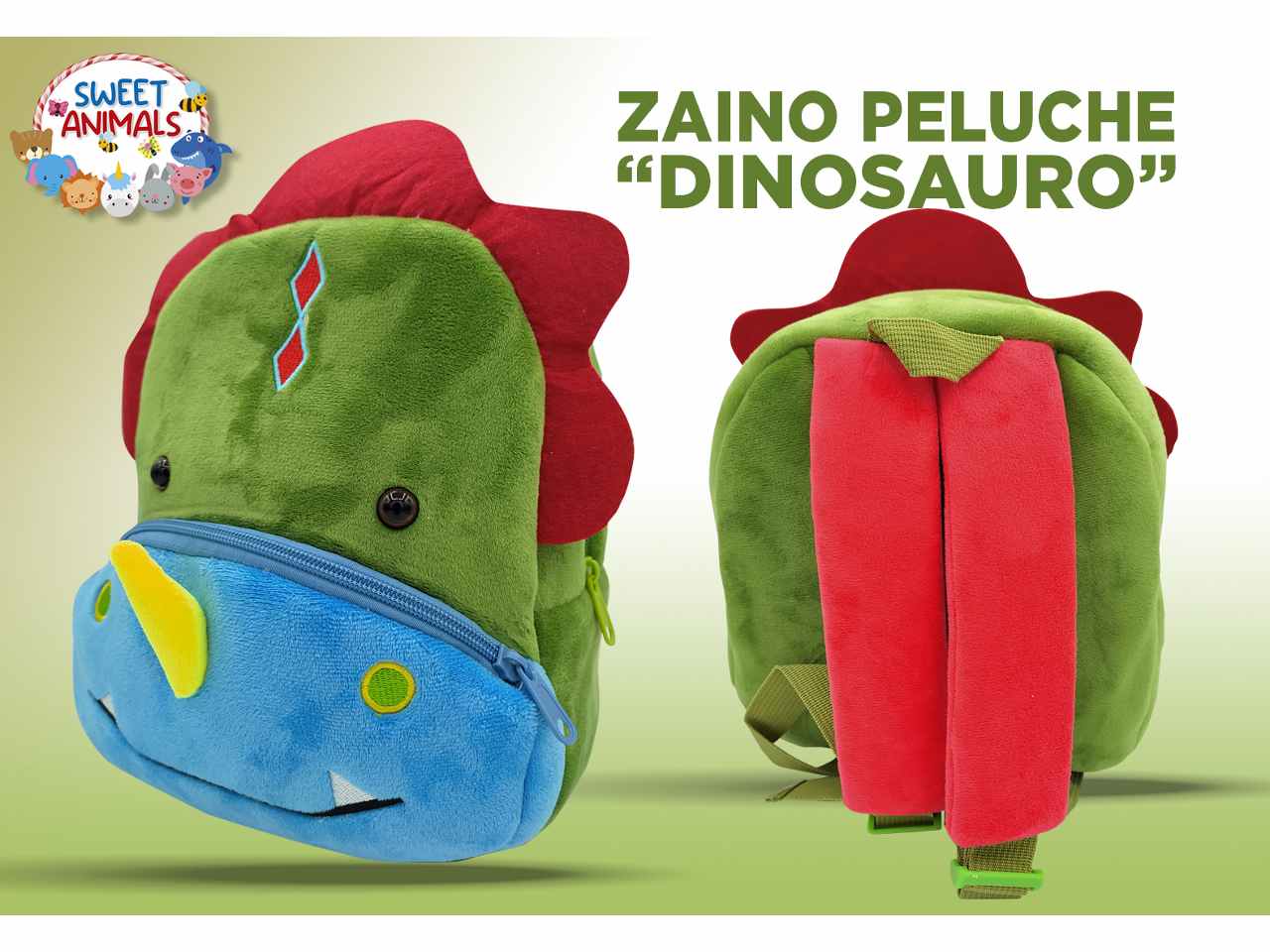 Sweet animals zainetto dinosaur peluche misure 28x26x12cm