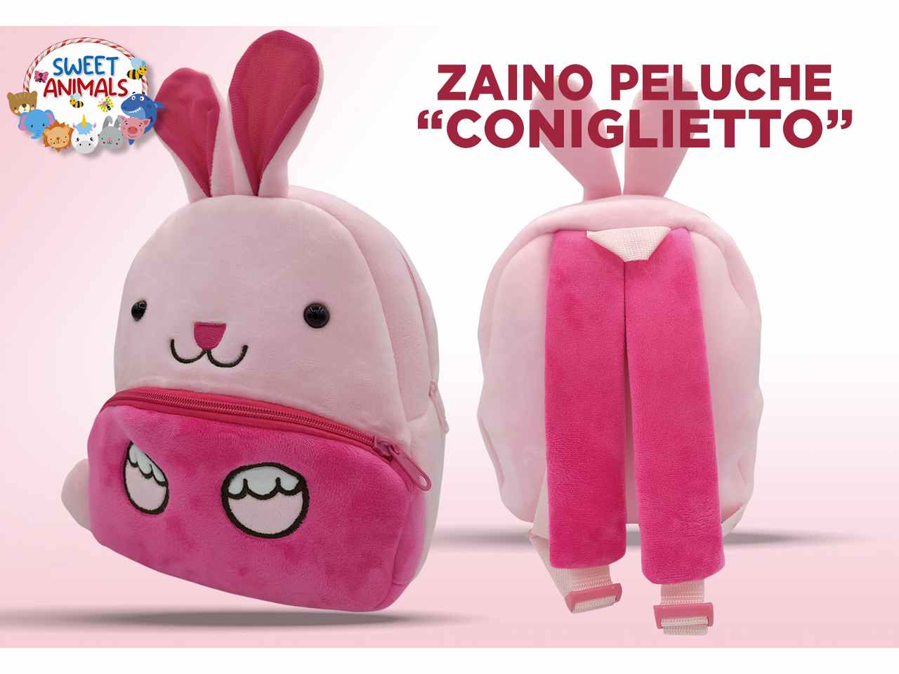 Sweet animals zainetto coniglietto peluche misure 28x26x12cm