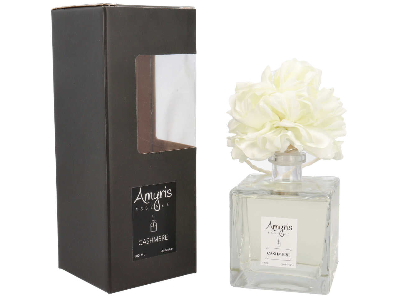 Diffusore con bacchette e fiore panna 500ml al cashmere