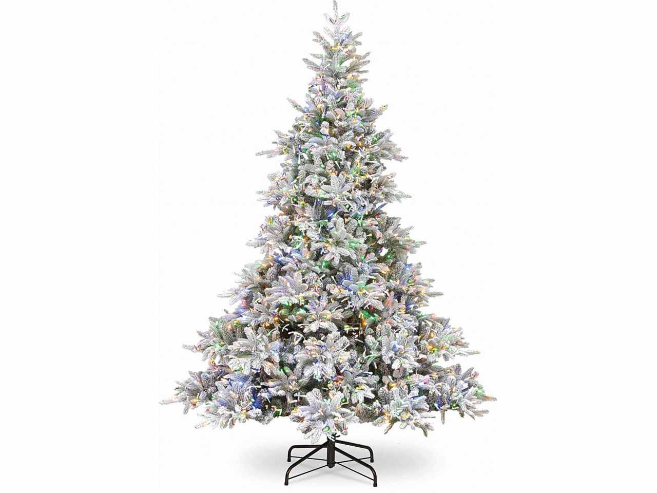 Albero floccato 225cm in polietilene e pvc pre illuminato con 4000 luci led rgb con comando a pedale
