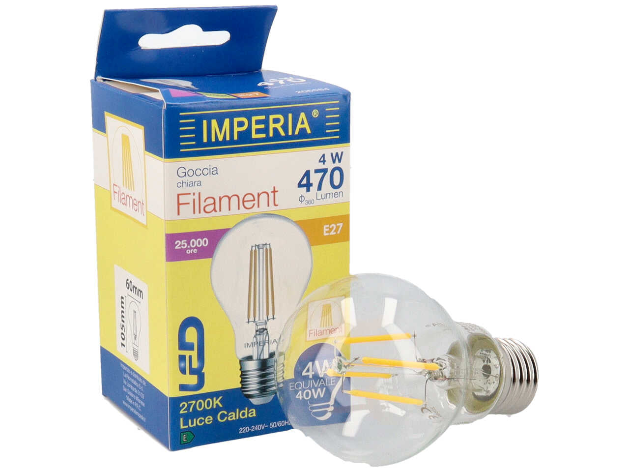 Imperia lampadina con filamento led a goccia e27 2700k 4w 230v 25000h