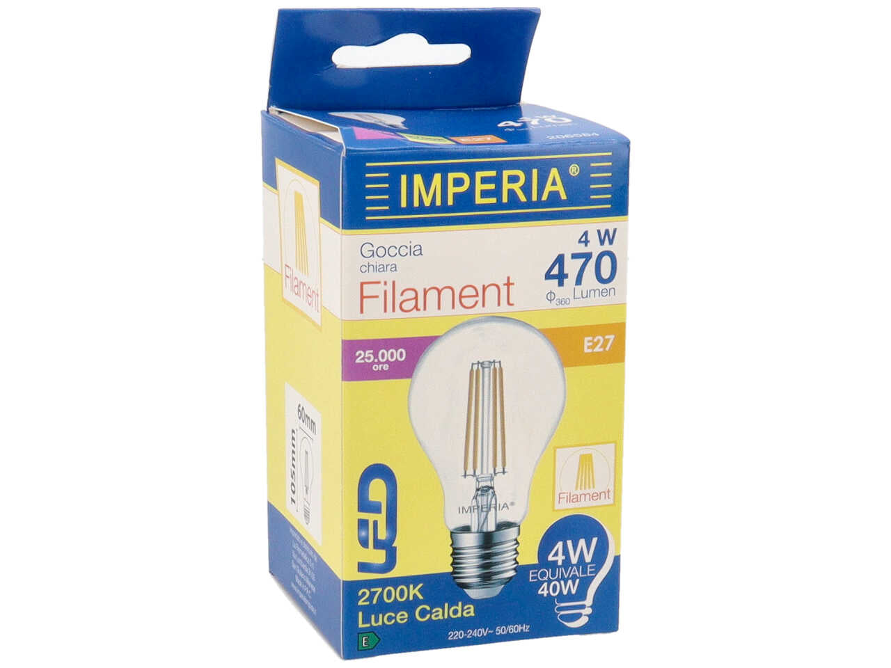 Imperia lampadina con filamento led a goccia e27 2700k 4w 230v 25000h