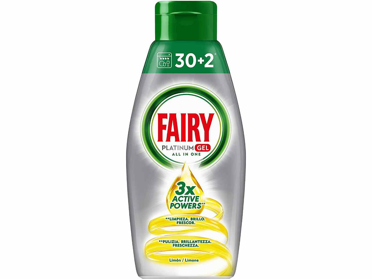 Fairy platinum gel lavastoviglie 650ml 32 misurini al limone