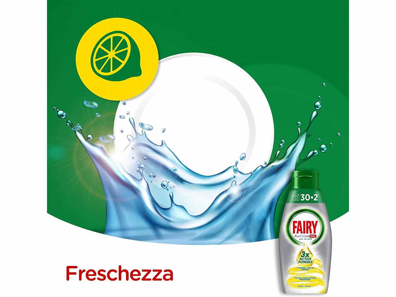 Fairy platinum gel lavastoviglie 650ml 32 misurini al limone