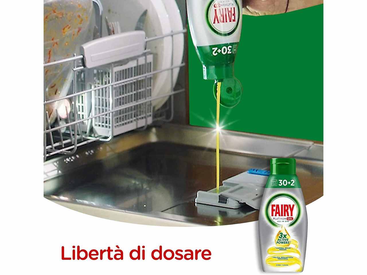 Fairy platinum gel lavastoviglie 650ml 32 misurini al limone