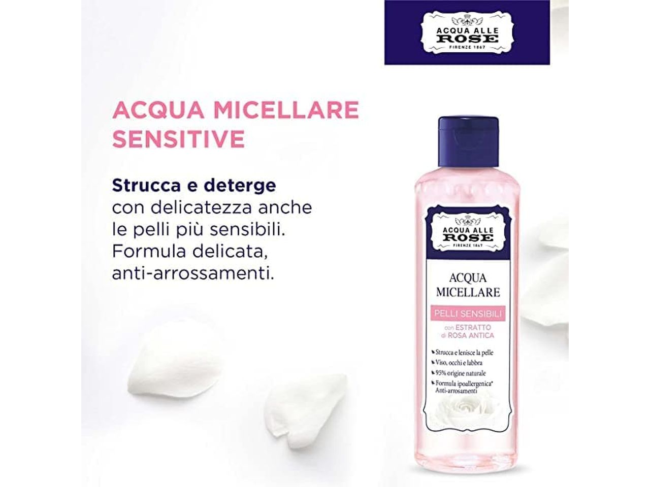 Acqua alle rose - acqua micellare struccante 200ml per pelli delicate