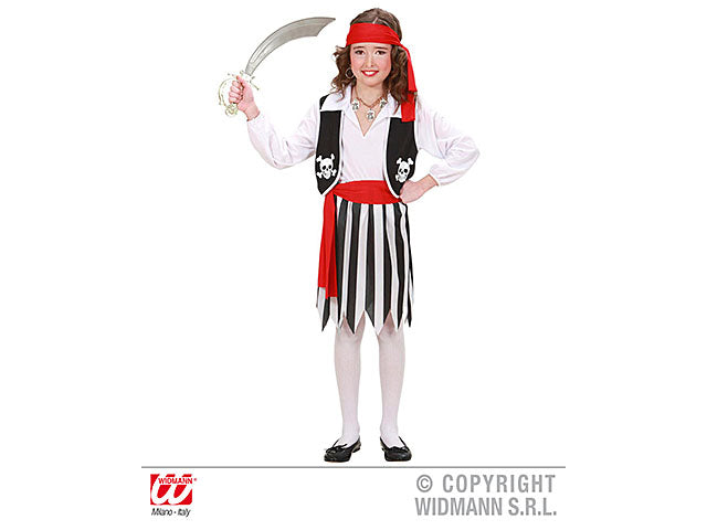 Costume piratessa camicia con gilet, gonna, cintura, fascia per testa 128 cm / 5-7 anni
