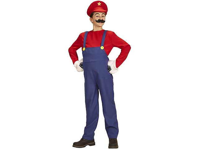 COSTUME SUPER IDRAULICO COMPOSTO DA SALOPETTE,MAGLIA,CAPPELLO 116 CM 4-5 ANNI