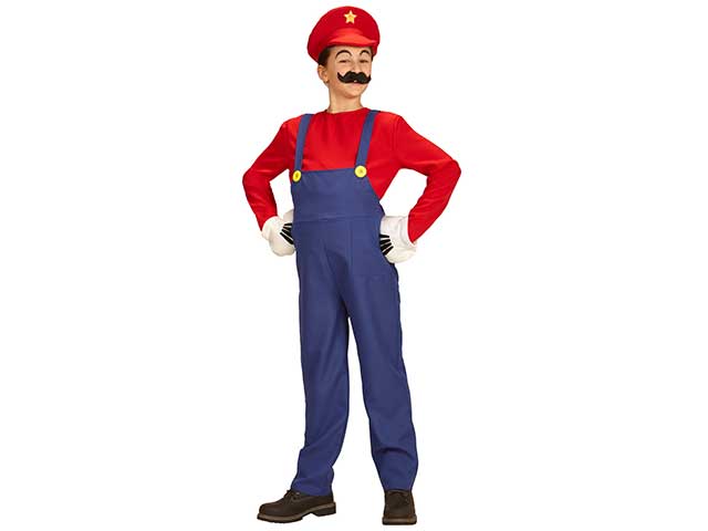 COSTUME SUPER IDRAULICO COMPOSTO DA SALOPETTE,MAGLIA E CAPPELLO 140 CM 8-10 ANNI