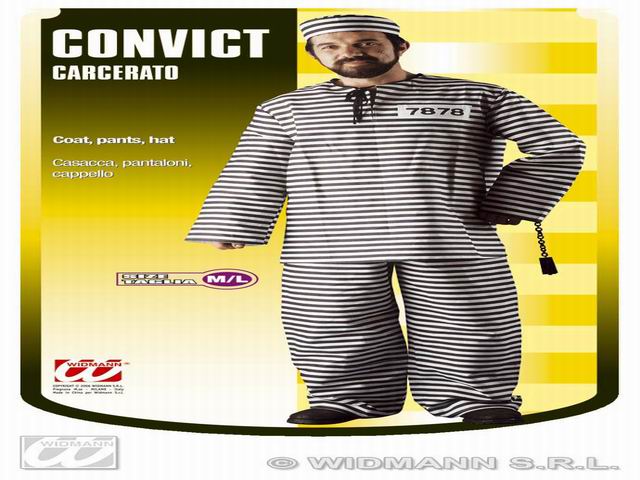 VESTITO CARCERATO BIANCO O NERO COMPOSTO DA CASACCA,PANTALONI,CAPPELLO TAGLIA L