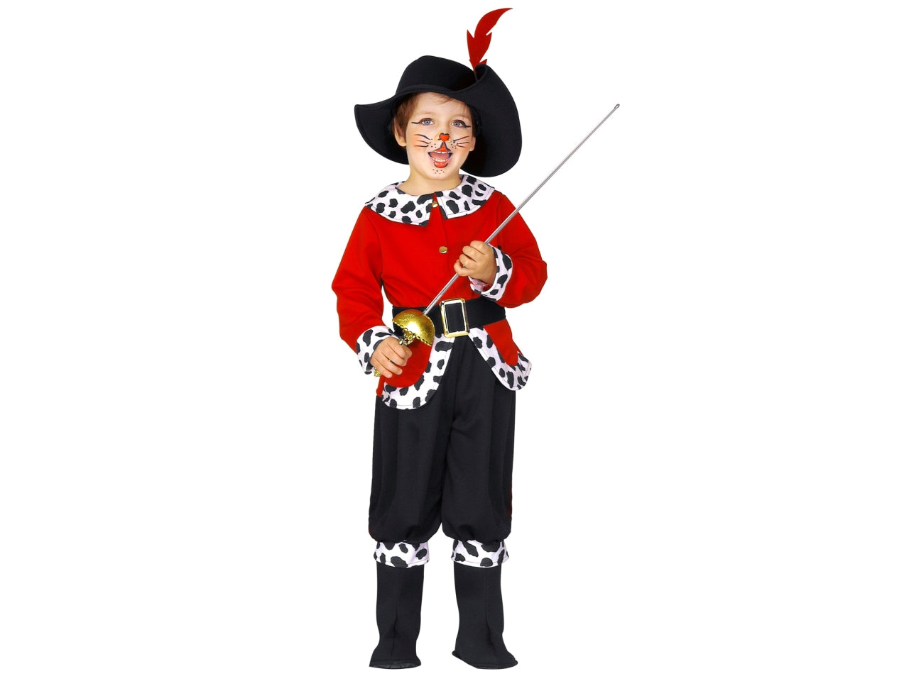 Costume da gatto delle fiabe - il costume comprende giacca, pantaloni, cintura, copristivali e cappello - taglia 3-4 anni