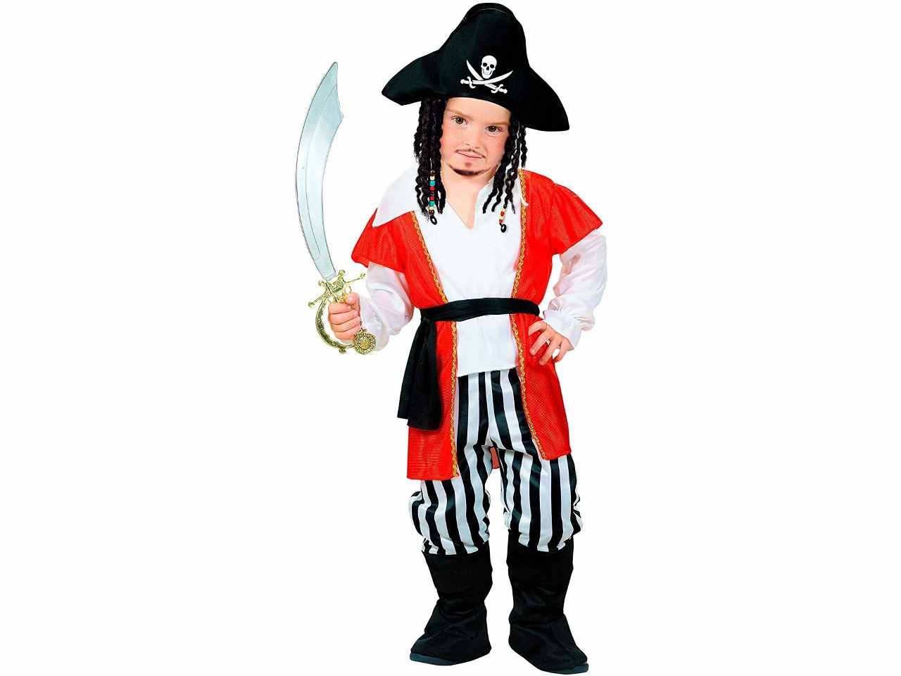 Costume pirata composto da camicia con casacca,pantaloni con copristivali,cintura,cappello 98 cm 1-2 anni