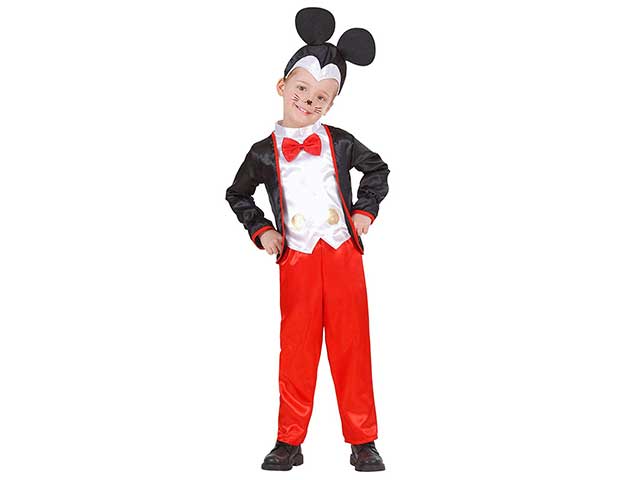 Costume topino composto da giacca con gilet e farfallino, pantaloni e copricapo bambino 104 cm 2-3 anni