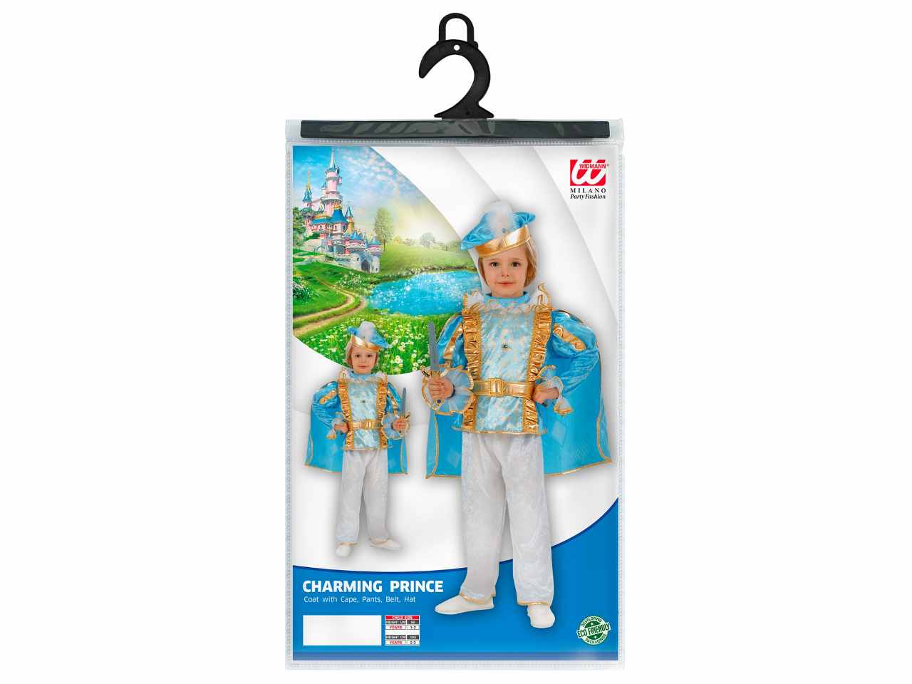 costume principe azzurro casacca con mantello, pantaloni, cintura, cappello 116 cm / 4-5 anni