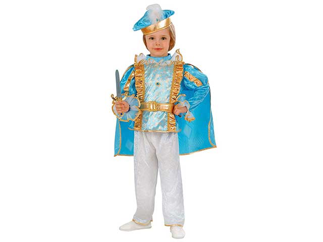 COSTUME PRINCIPE AZZURRO COMPOSTO DA CASACCA CON MANTELLO,PANTALONI,CINTURA,CAPPELLO 98 CM 1-2 ANNI