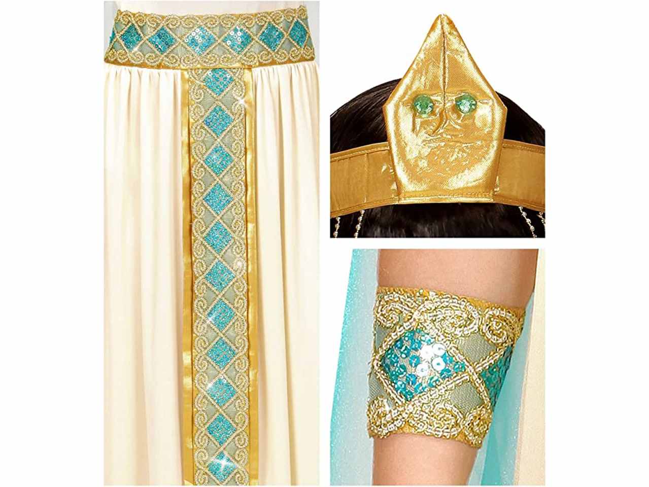 Vestito cleopatra con cintura,collare,braccialetti,copricapo e mantello 140 cm 8-10 anni