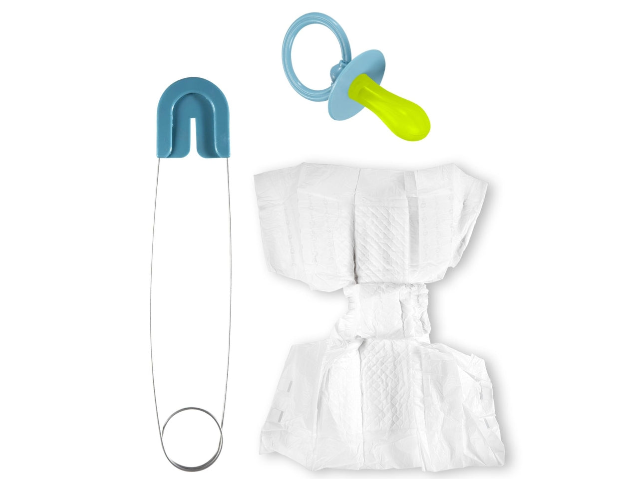 Set baby colore blu - il set comprende pannolino, spilla da balia e ciuccio