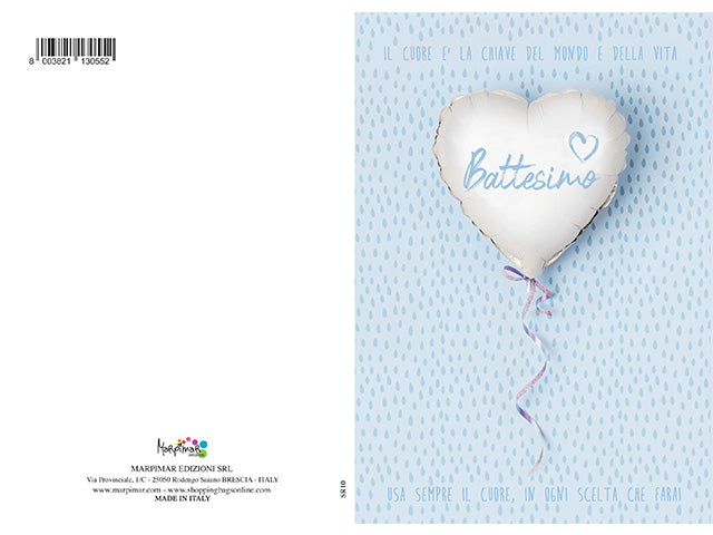 biglietto battesimo azzurro con glitter