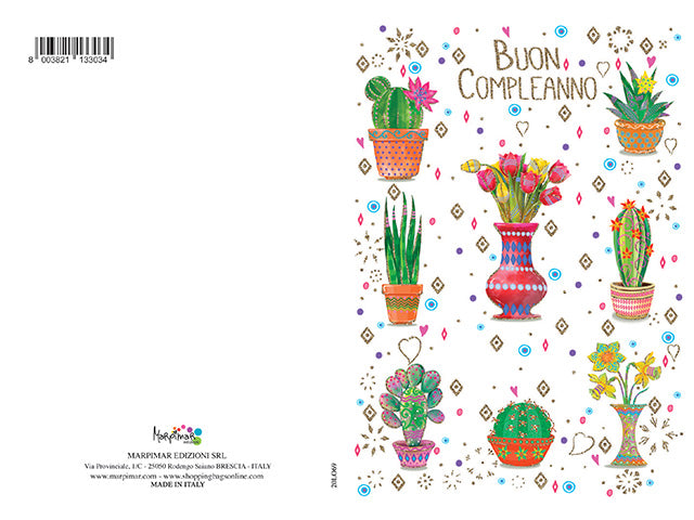 Biglietto compleanno con elementi a rilievo multicolor 12x18 cm