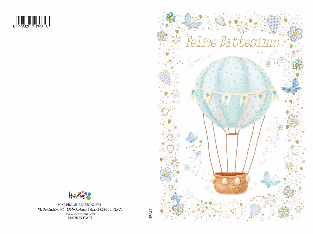 biglietto battesimo azzurro con rilievo