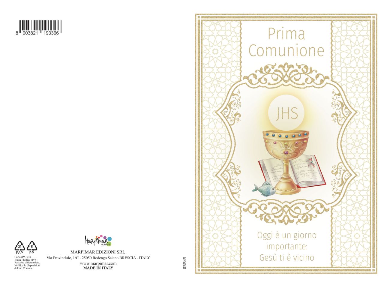 Biglietto auguri per comunione con portasoldi e busta