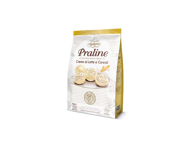 Praline di cioccolato bianco ripiene di crema al latte e cereali 700gr