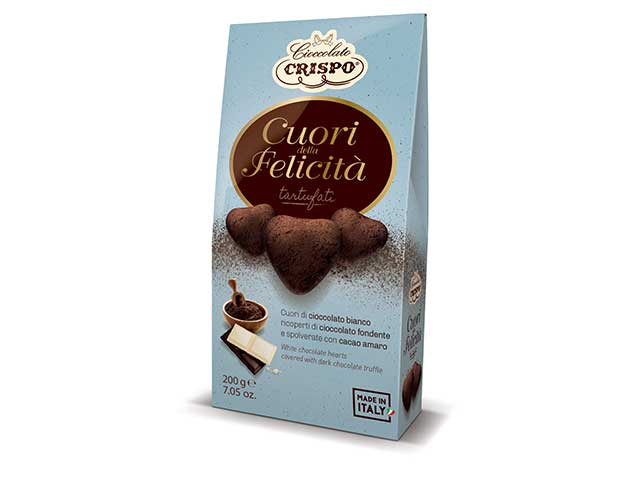 cuori della felicità tartufati 200gr cuori di cioccolato bianco ricoperti di cioccolato extra fondente tartufati al cacao olandese
