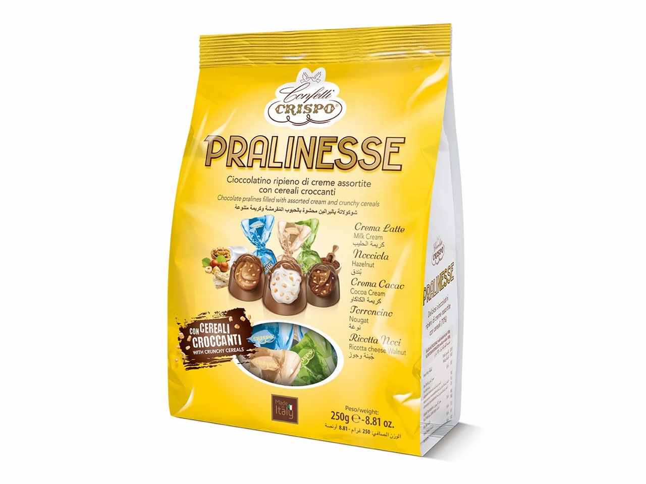 Pralinesse 250gr praline di cioccolato ripiene con crema e croccanti cereali