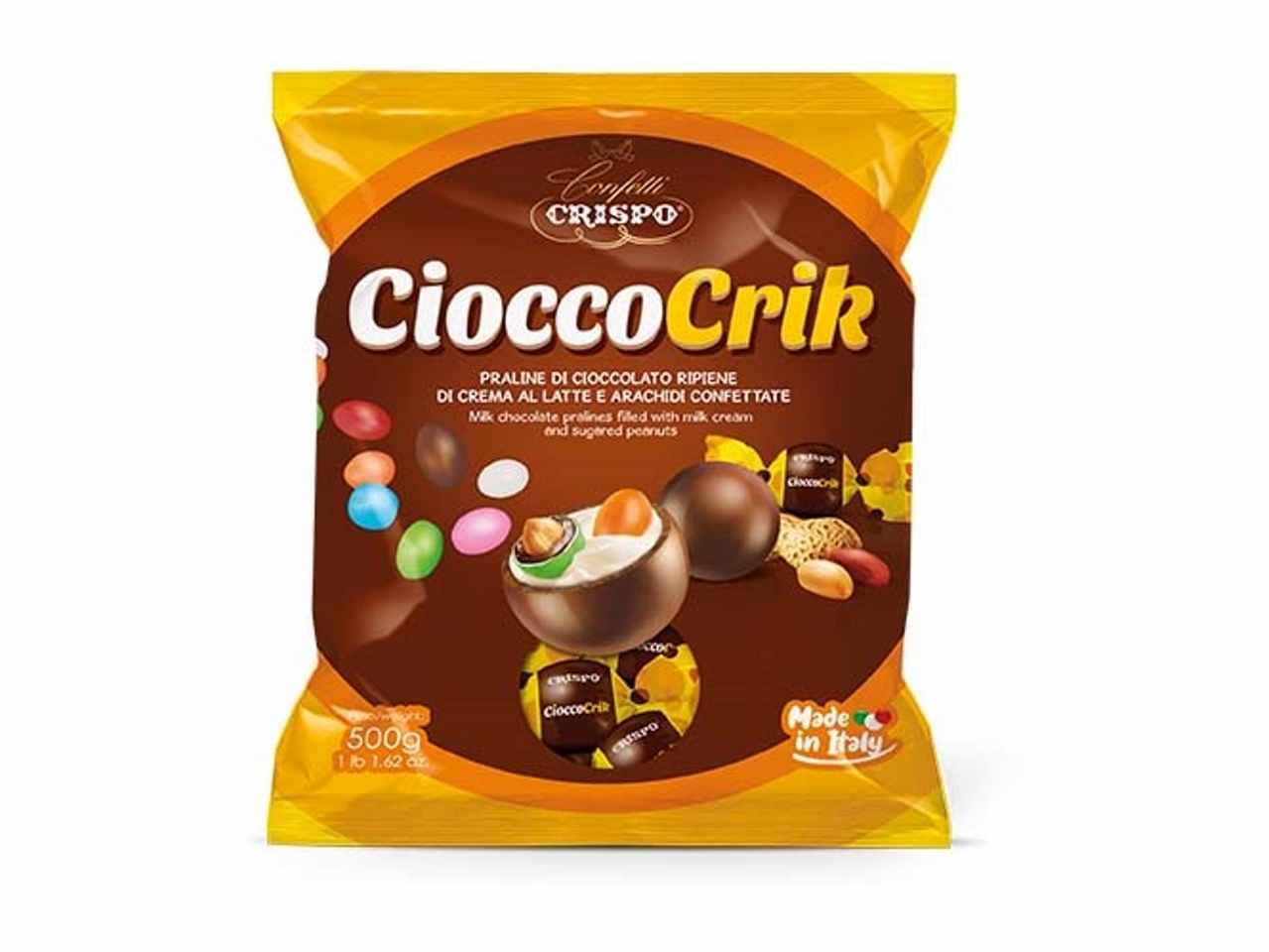 Ciocco crik 500gr praline di cioccolato ripiene di crema al latte e arachidi cofettate