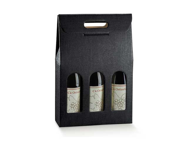 Porta bottiglia 3 posti con maniglia e finestra 270x90x385 linea seta nero