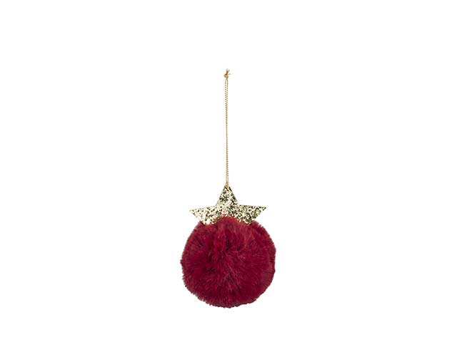 sfera con pelliccia bordeaux e stelle 25882m