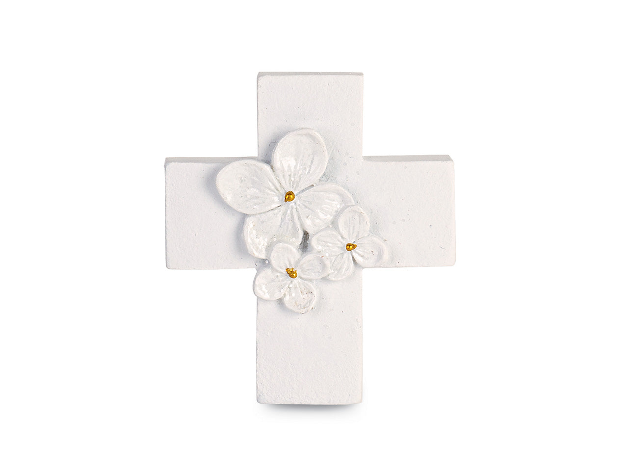 Magnete croce bianca con fiori glitterati h.5cm
