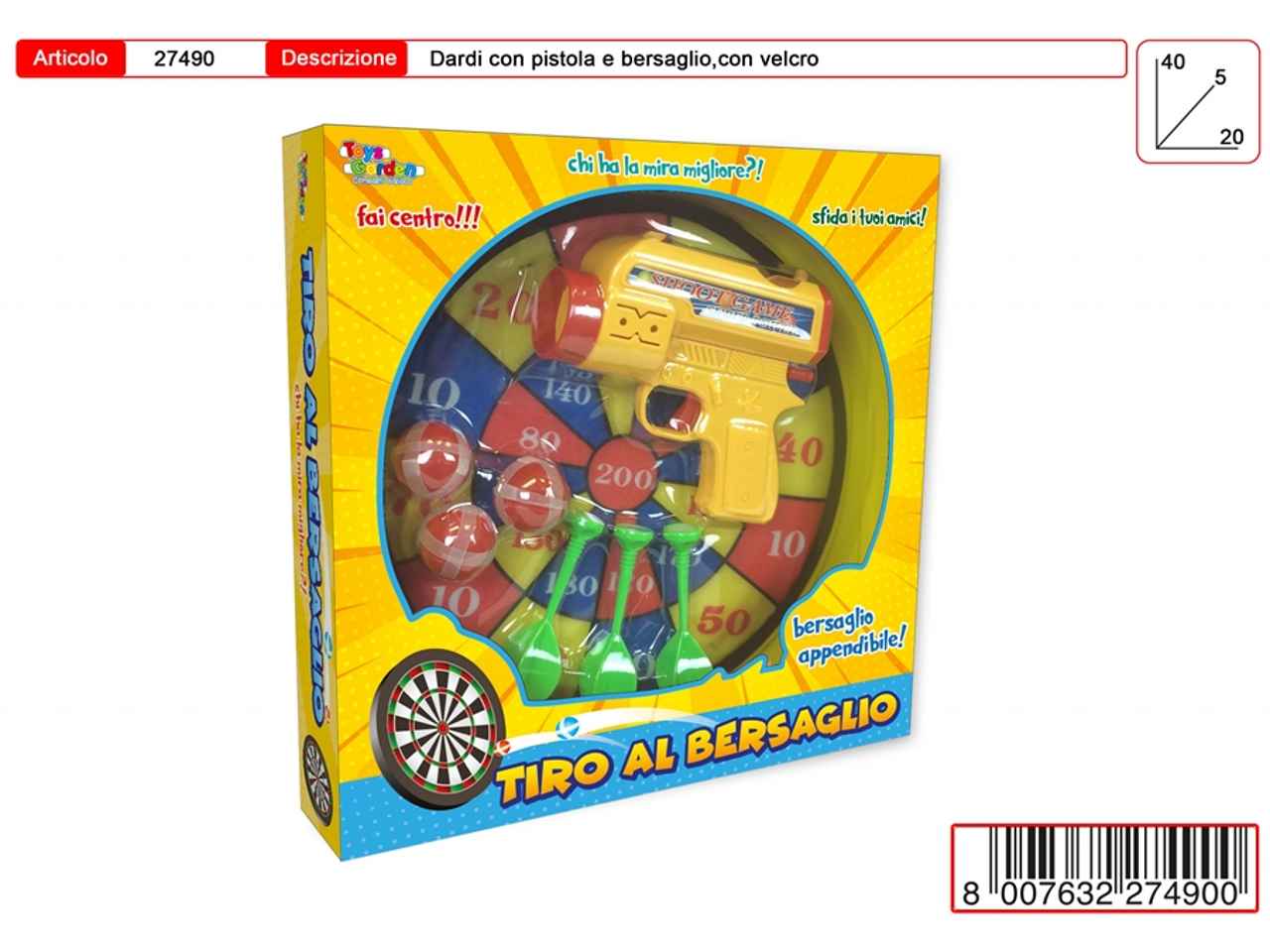 Gioco dardi c/pistola e bersaglio