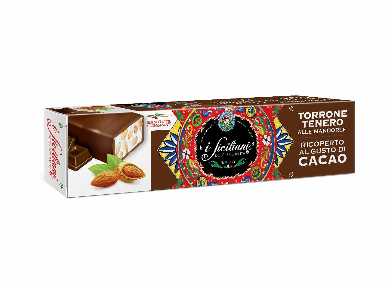 Torrone morbido alle mandorle i siciliani ricoperto al gusto di cioccolato 85gr