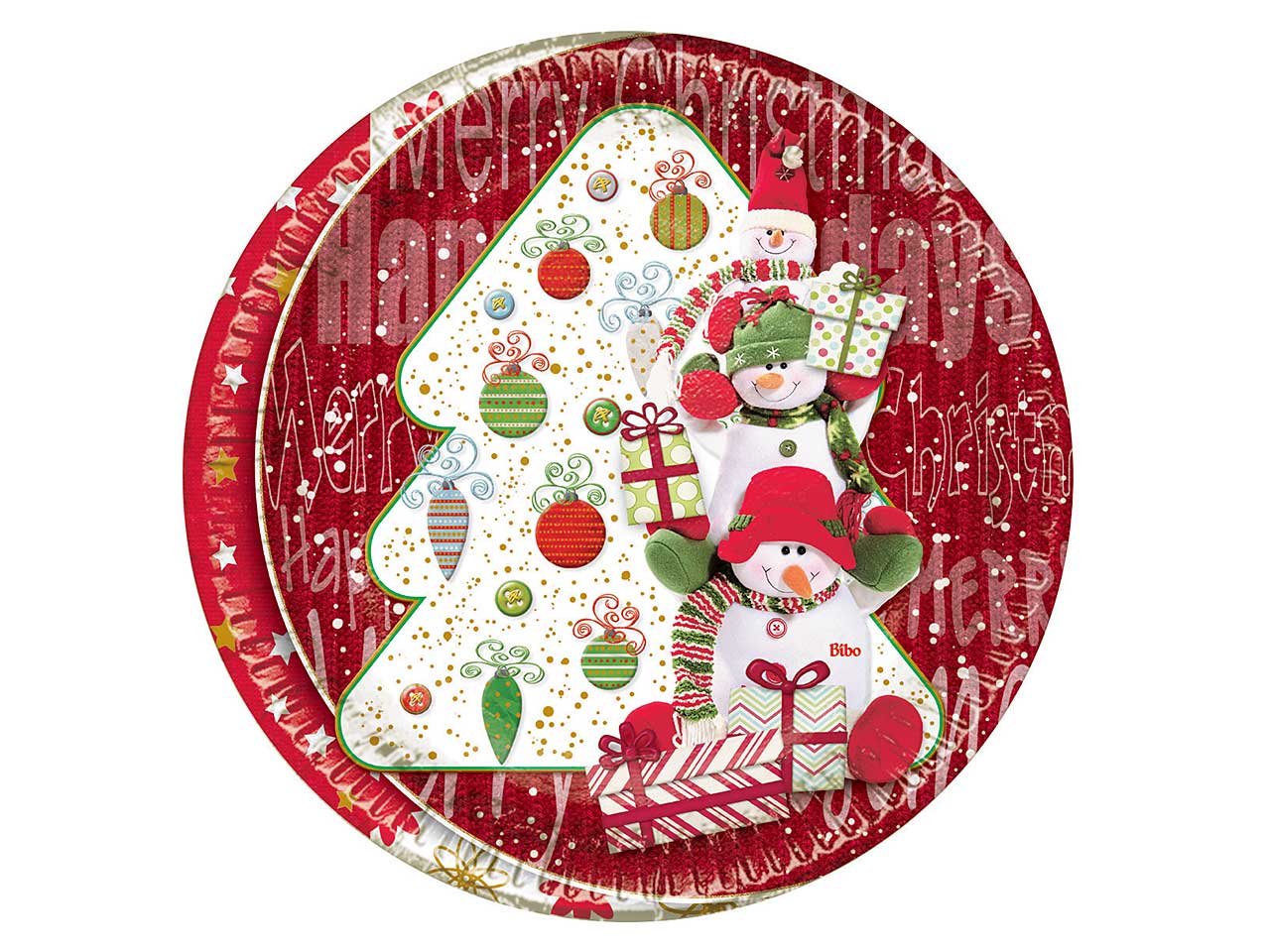 piatti piani in cartoncino d.23cm 10 pezzi decoro pupazzo di neve