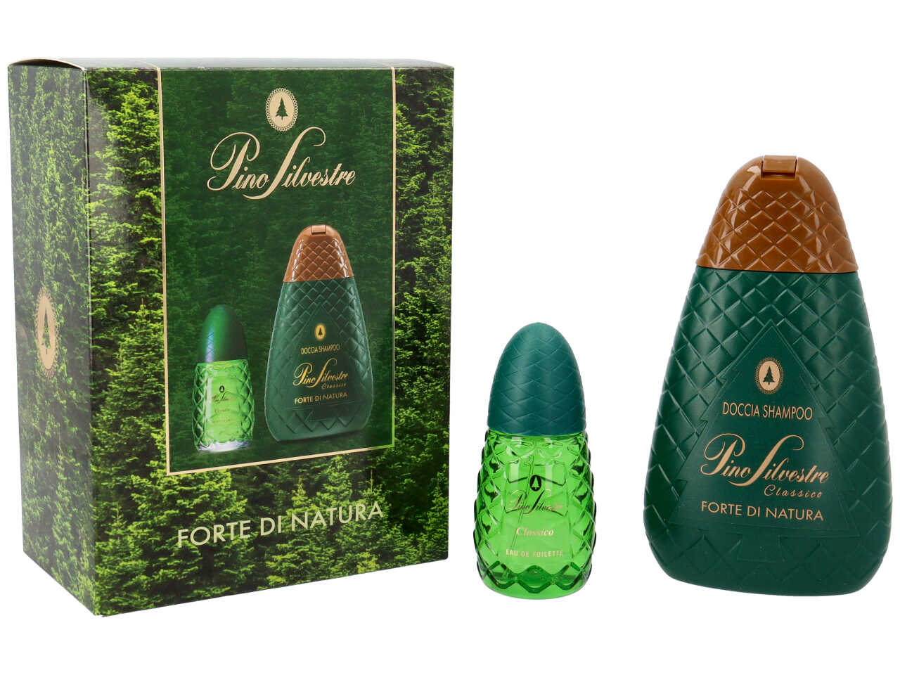 Pino silvestre forte di natura confezione regalo. il set contiene eau de toilette 75ml+ doccia schiuma 400ml