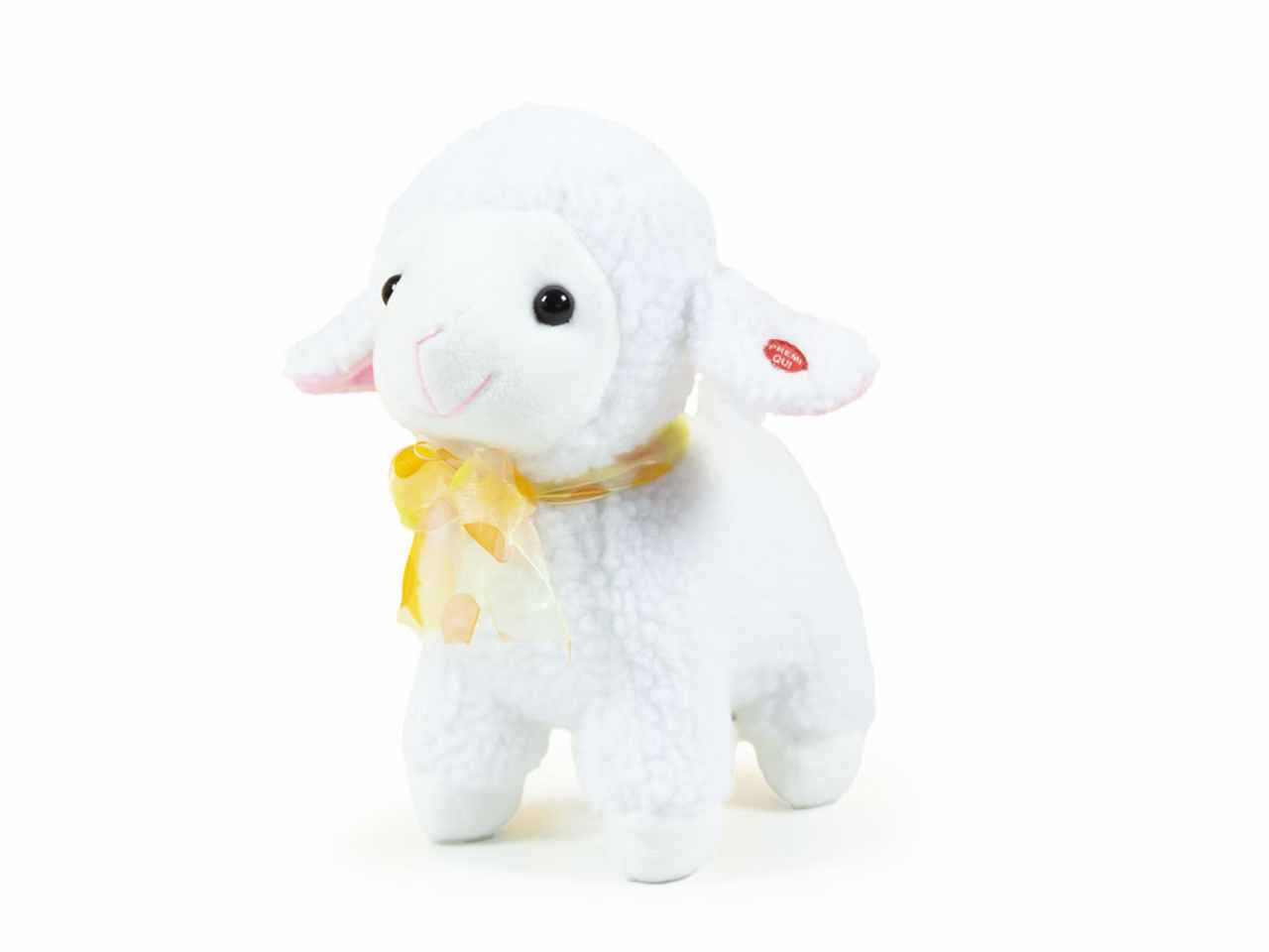 Peluche pecora con verso e fiocco h.25cm
