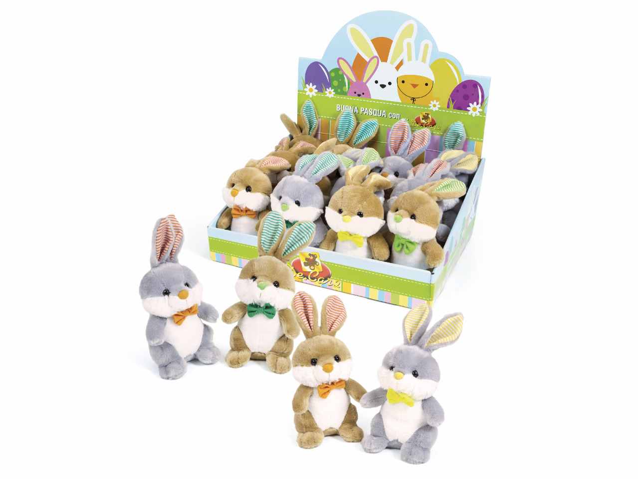 Peluche coniglietto con papillon 2 colori assortiti h.15cm