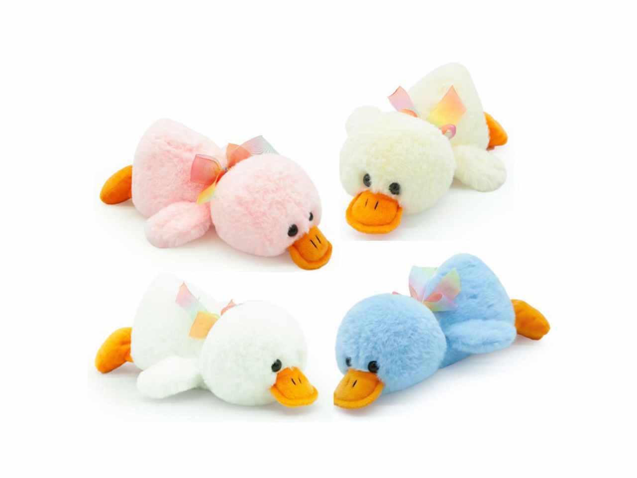 peluche papero steso con fiocco l.30cm 4 colori assortiti