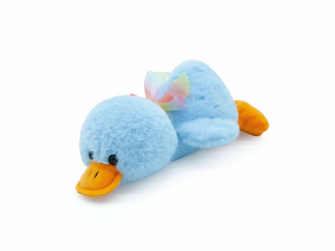 peluche papero steso con fiocco l.30cm 4 colori assortiti