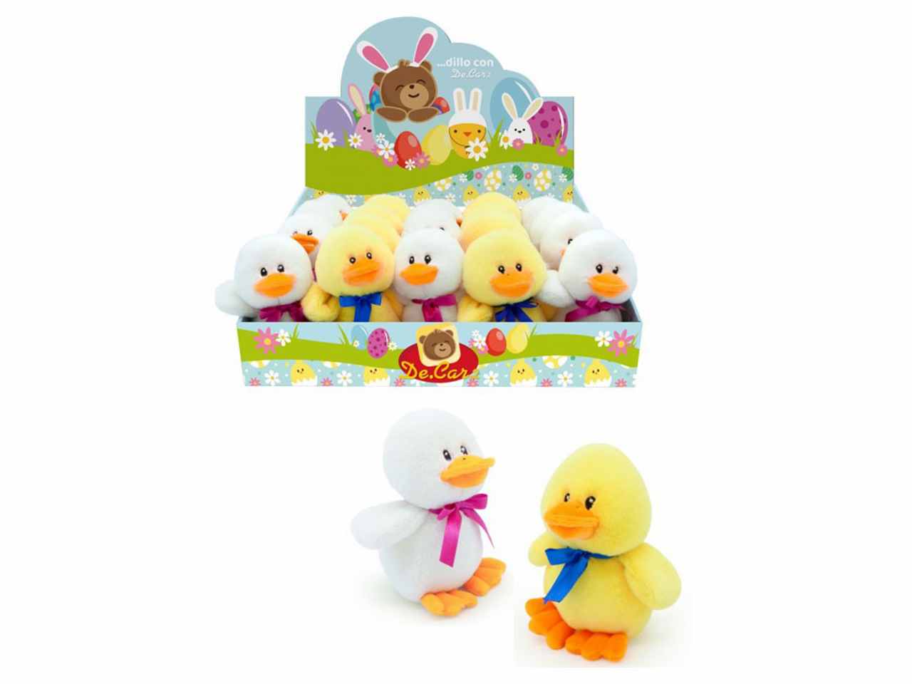 Peluche paperotto con fiocchetto h.16cm 2 colori assortiti in display da 20 pezzi