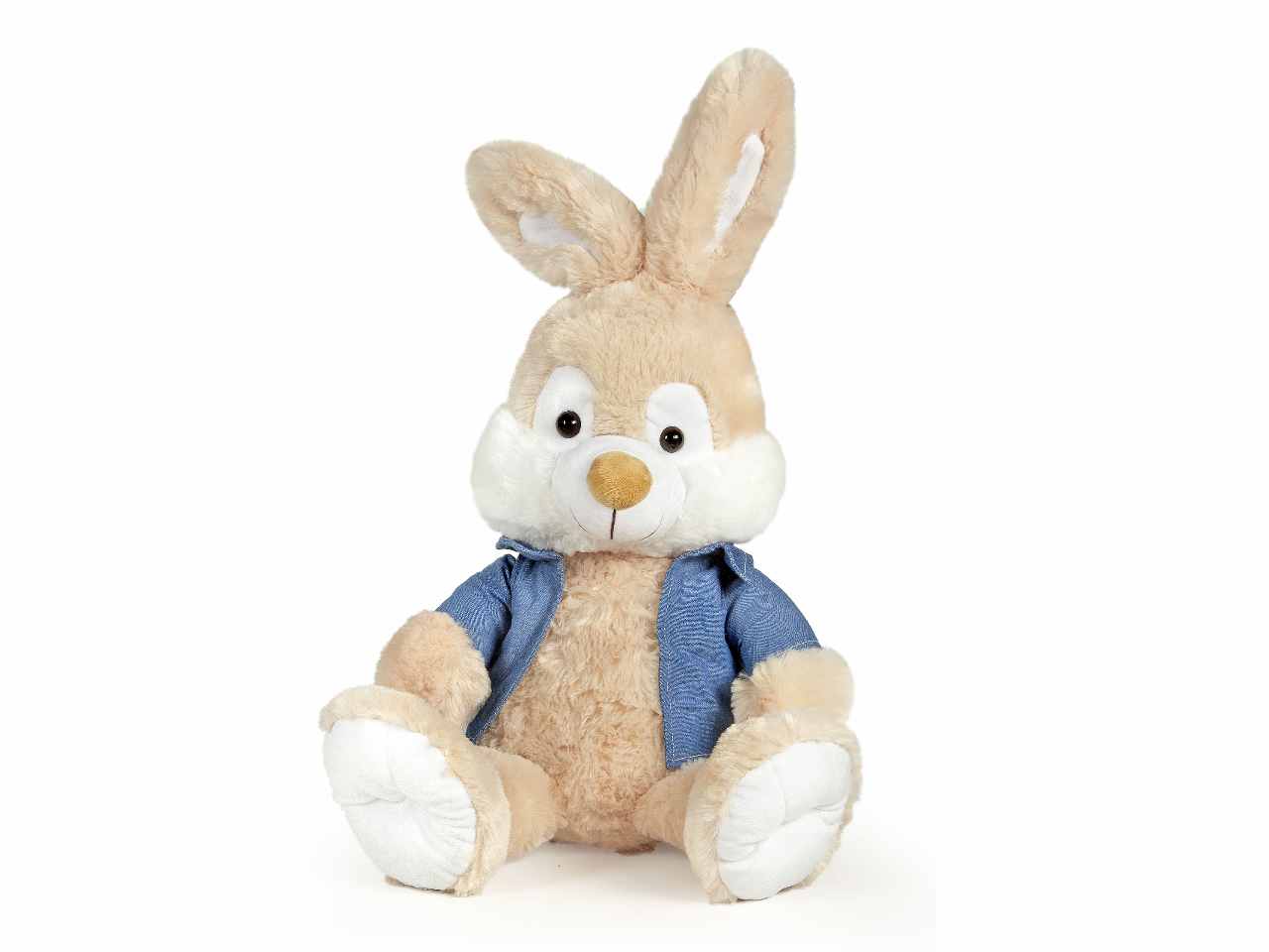peluche bunny seduto con giacchetta jeans l.60cm 2 colori assortiti