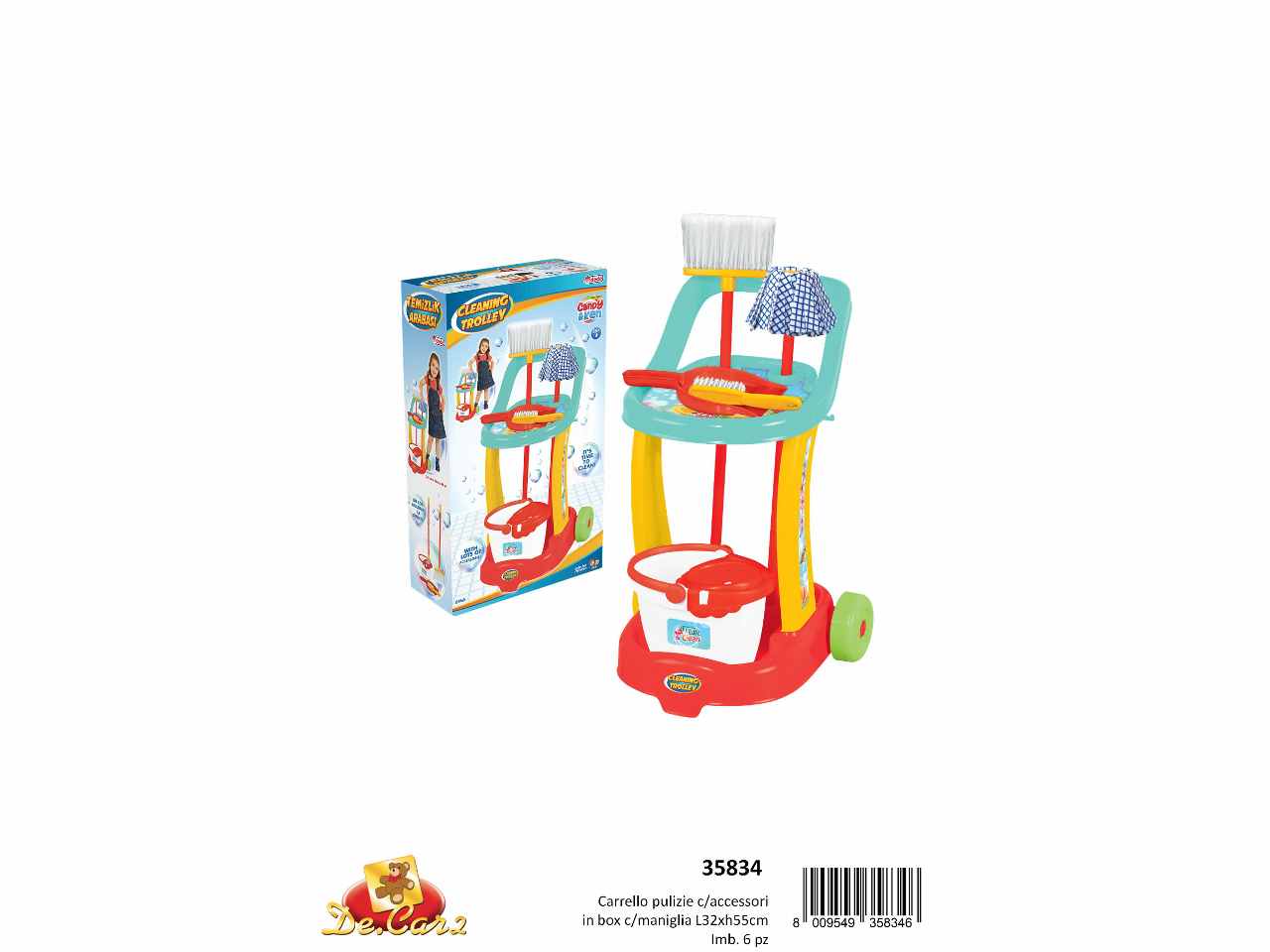 Carrello pulizie con accessori in box 32xh.55cm