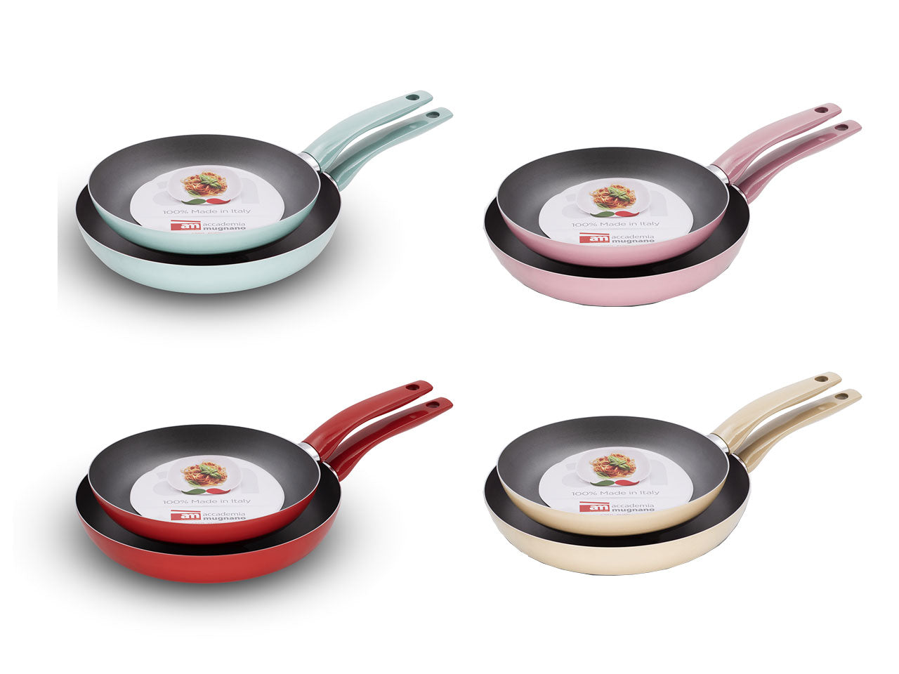 Accademia mugnano bis di padelle linea colors misure 24/28cm