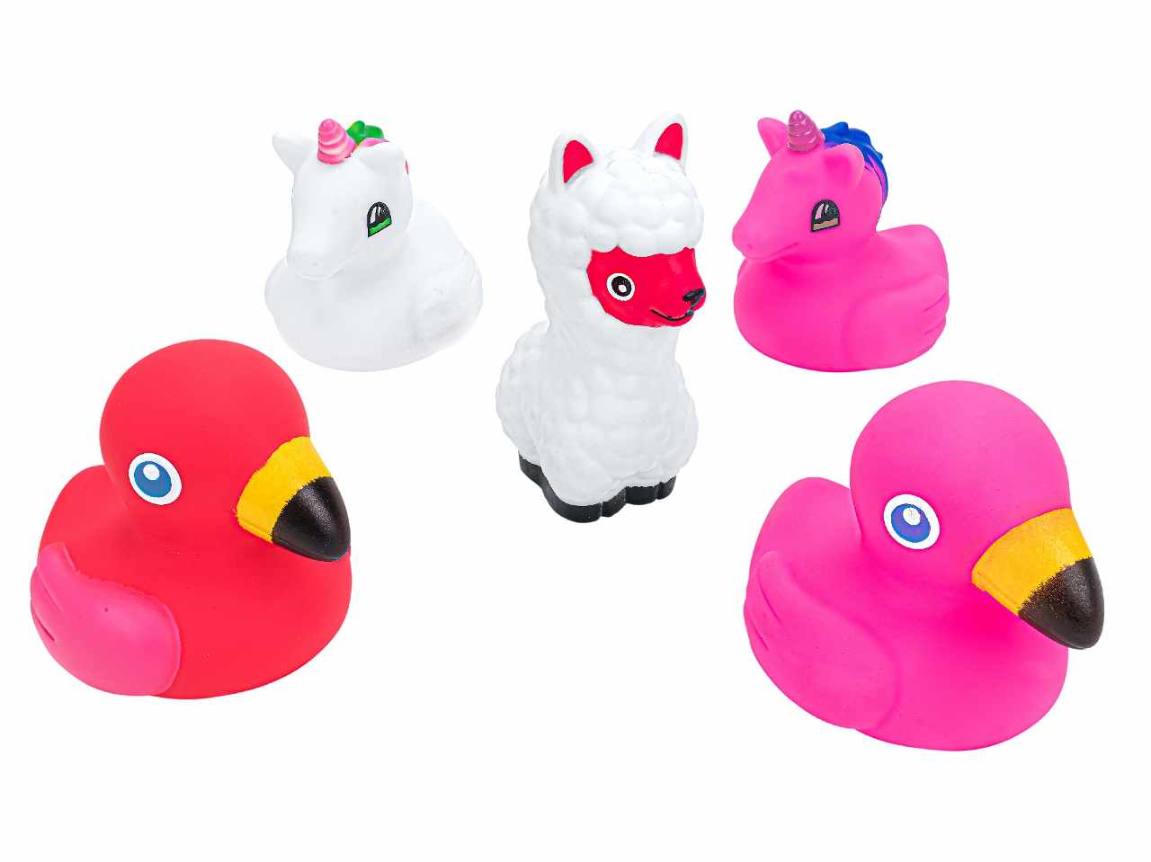 Gommolosi animali alpaca fenicottero e unicorno 5 pezzi