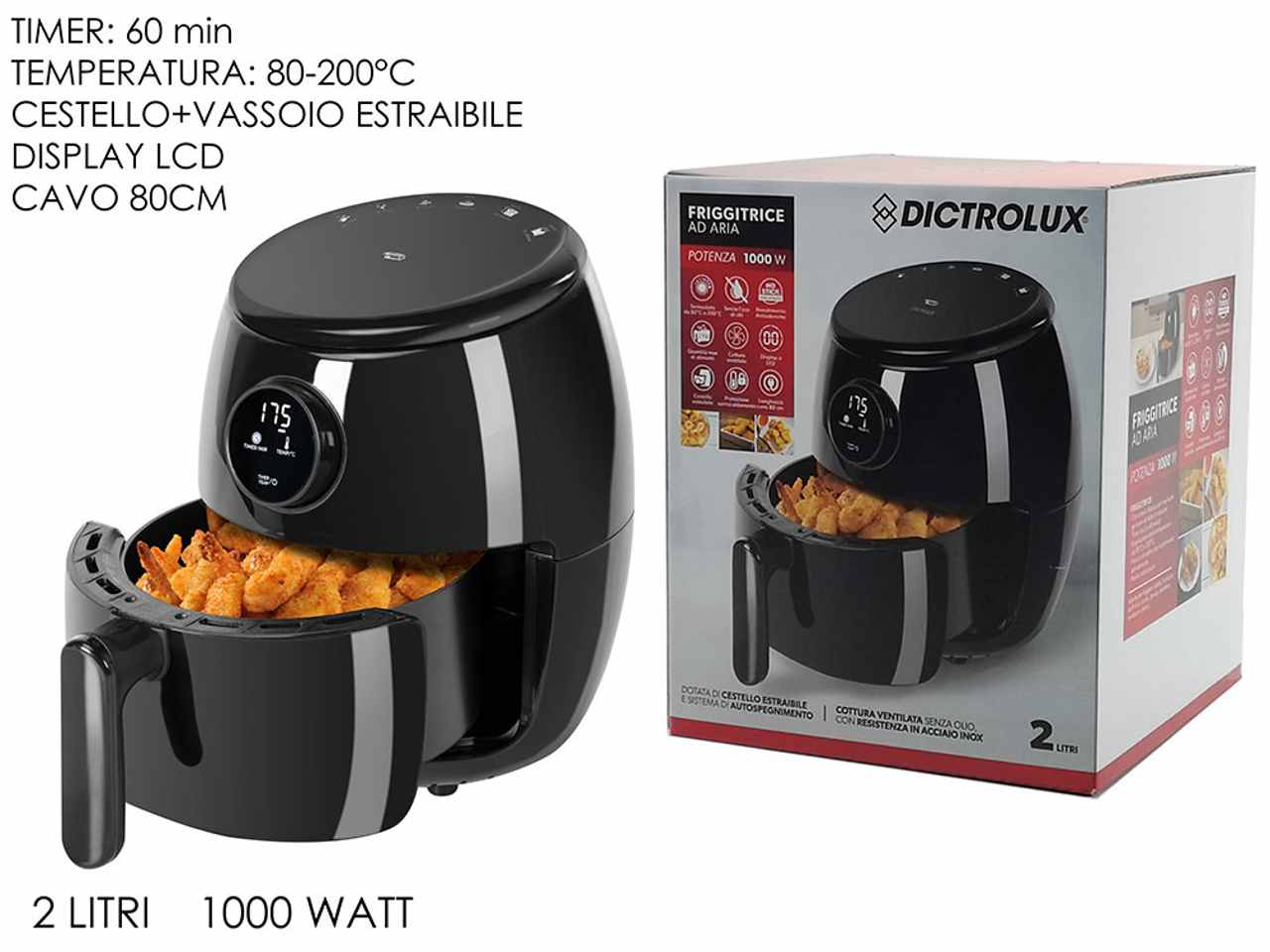 Friggitrice ad aria 2lt 1000w digitale