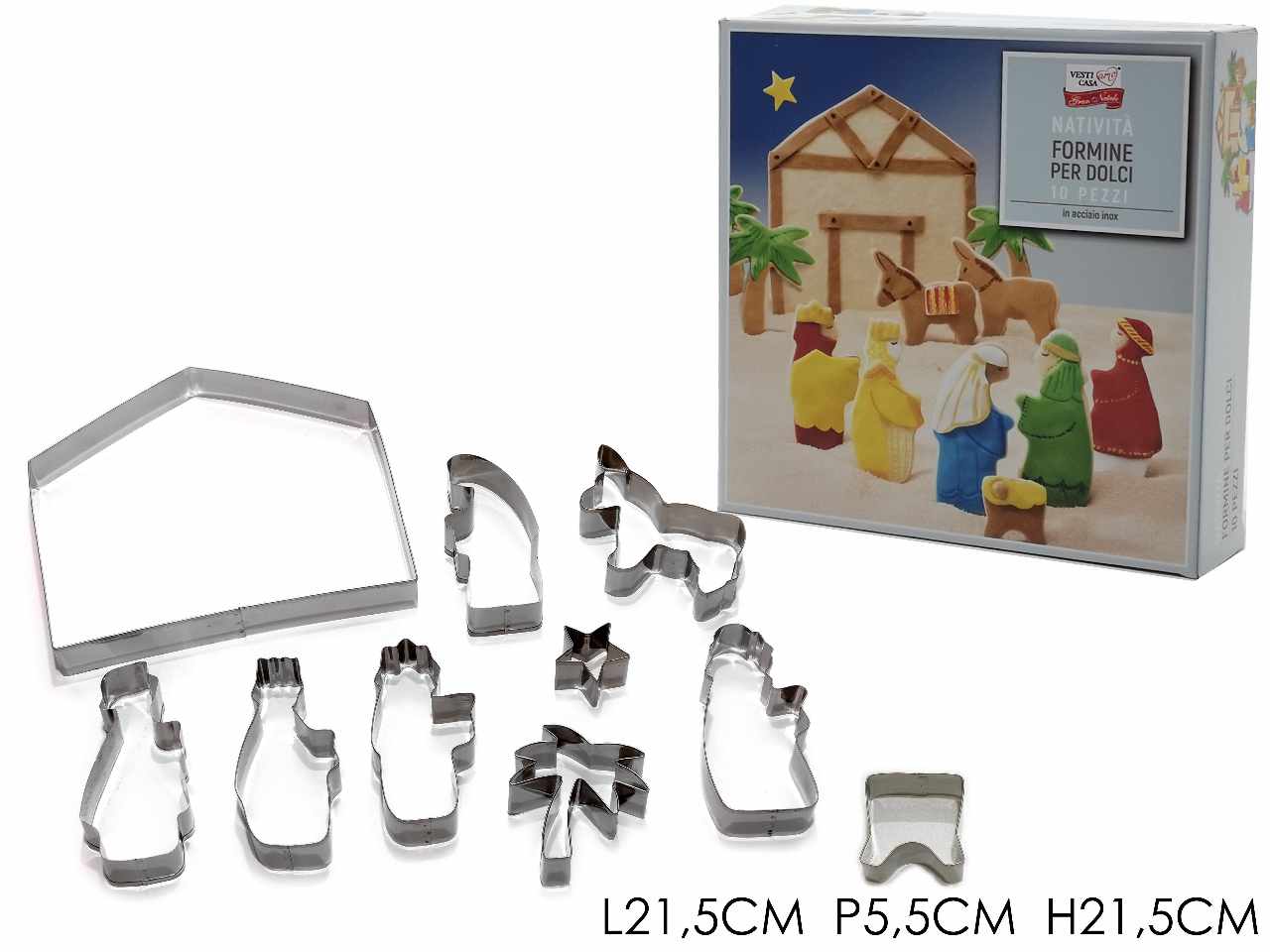 Formine nativita' in acciaio 10 pezzi h.21,5cm