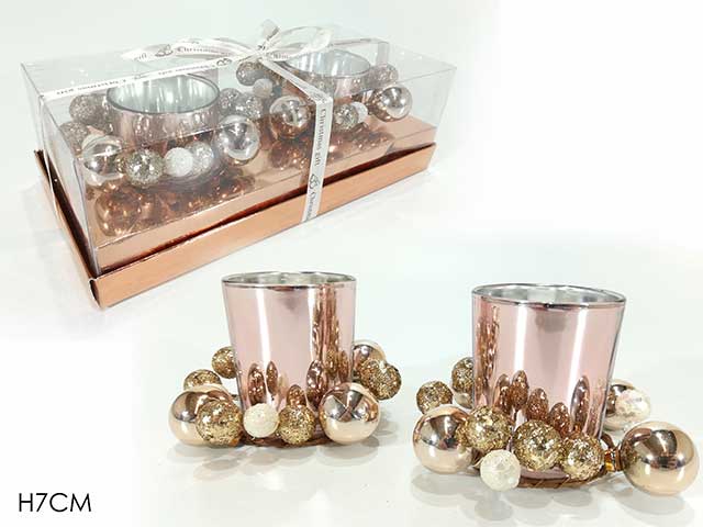 porta candela con bacche 11x5cm 2pz 443524