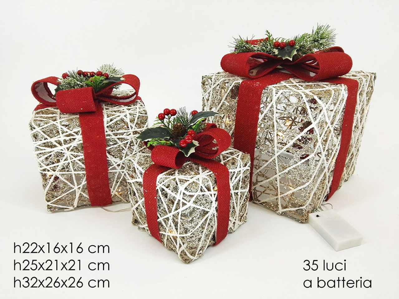 set 3 pacchi con spago bianco/ghir. 35luci